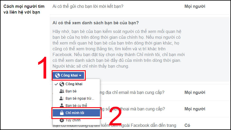 Bạn chuyển từ Công khai sang Chỉ mình tôi từng mục và hoàn tất.